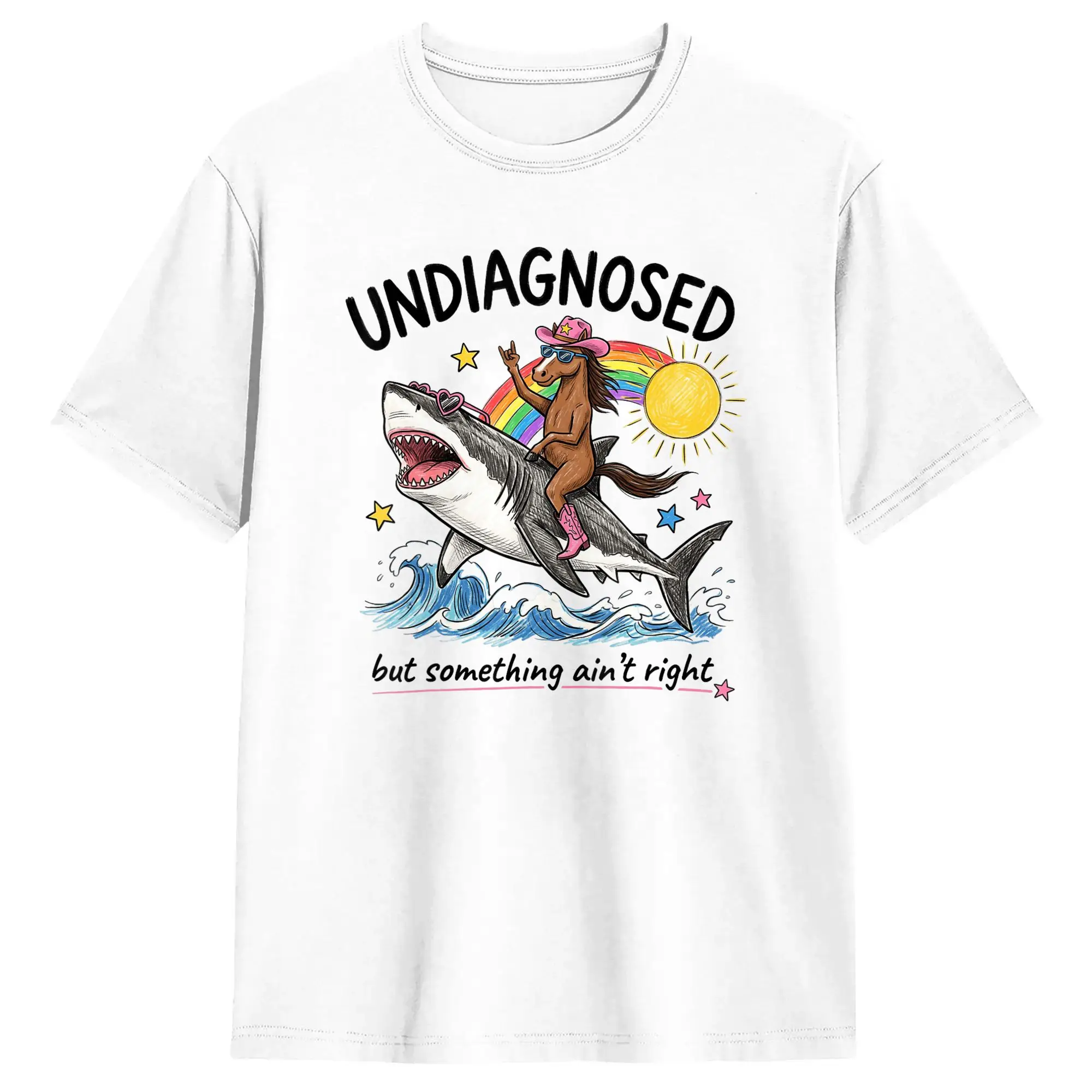 Undiagnosed But Something Ain't Right Horse Riding Whale T Shirt  Popular T-Shirts Short Sleeve Tshirt Summer Cotton Tees