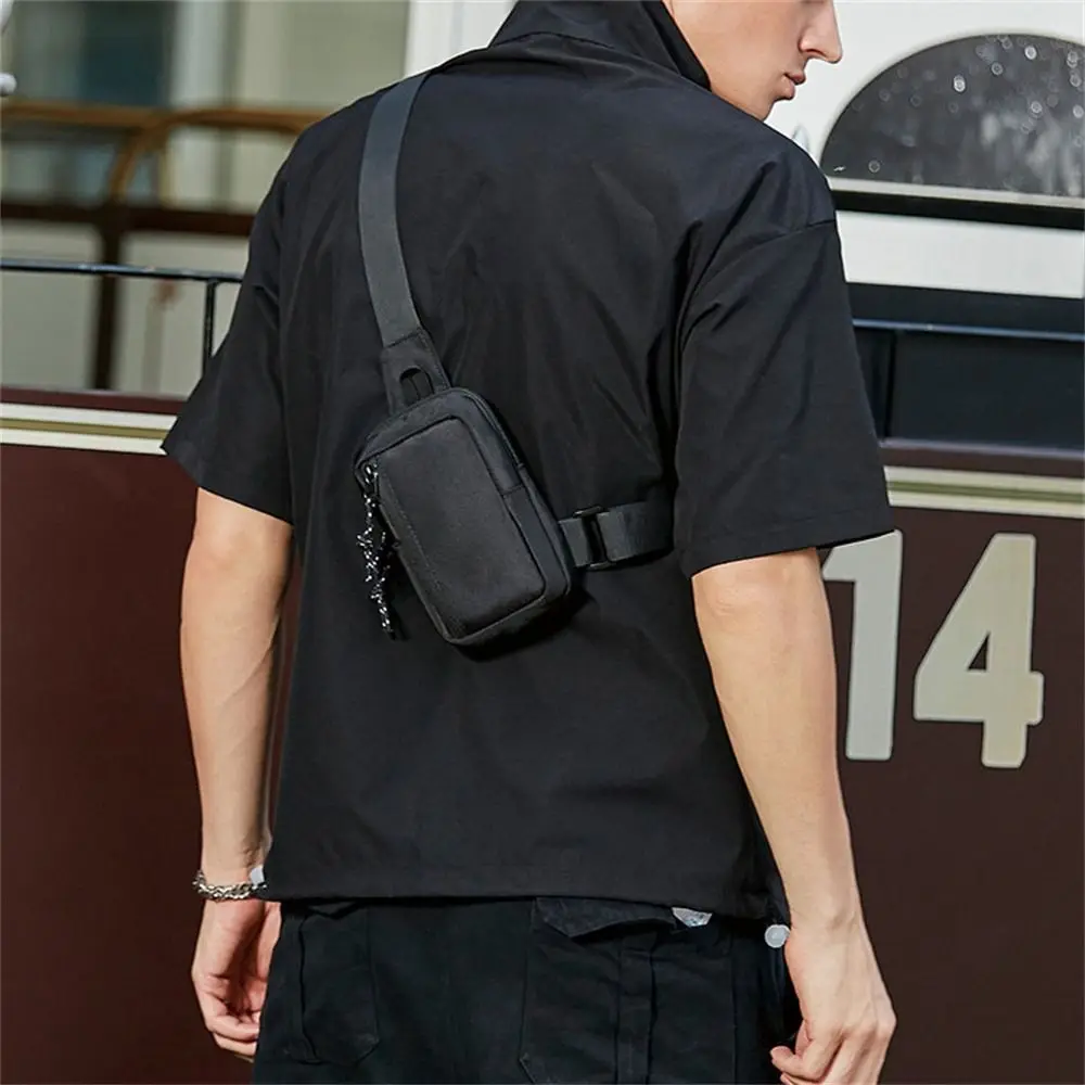 Luxuriöse Crossbody-Brusttasche für Herren, lässige Oxford-Umhängetasche, kleine schwarze Handytasche für Männer, geeignet zum Radfahren – Detail 10
