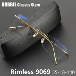 Business Pure Titanium Frameless Eyewear Glasses Frame Square Rimless Eyeglasses Ultralight Elastic Anti Blue Light Rectangle