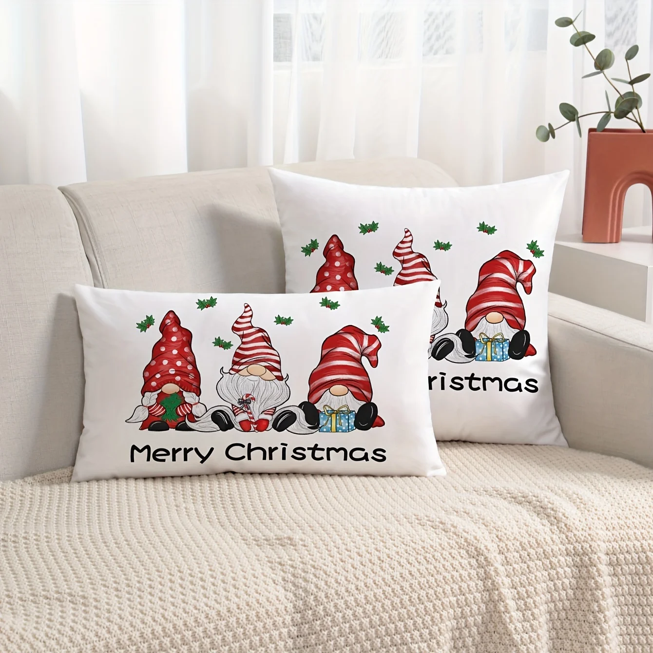 Frohe Weihnachten Kissenbezüge Gnome Weihnachtsdekorationen Bauernhaus Wurfkissenbezug Weiches Polyester Dekor Quadratischer Hülle