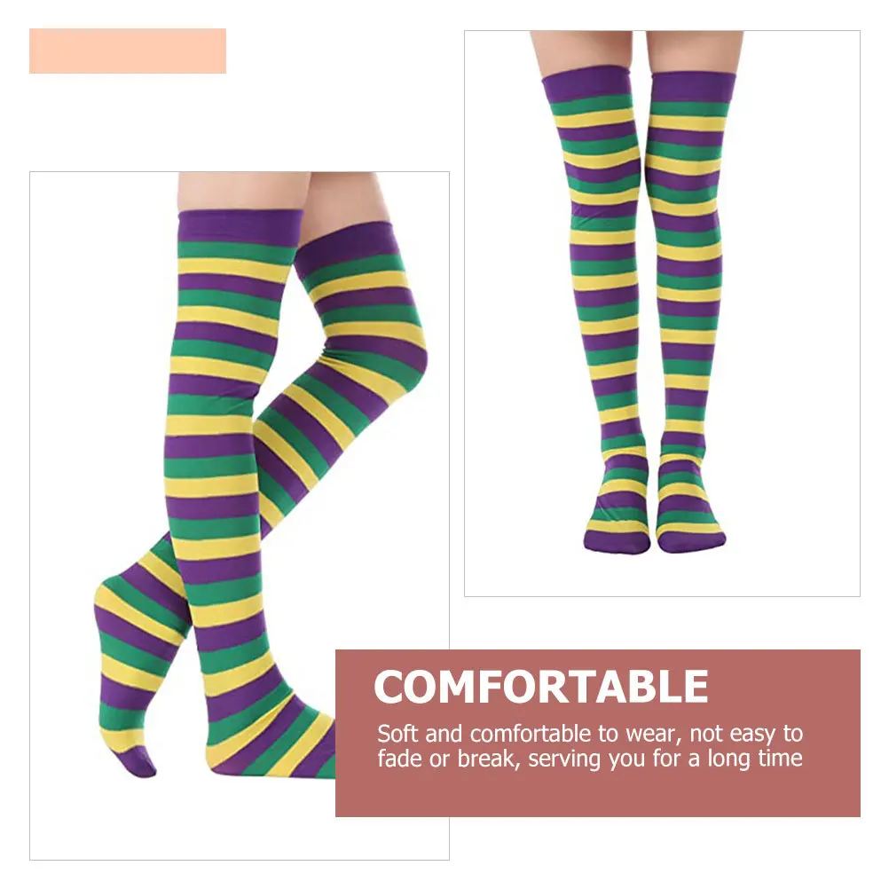 

2 Pairs Costume Socks Stripy Striped High Boot Festive Thigh Colorful Stockings Knee Costumes