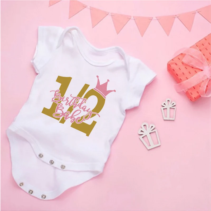 Summer Newborn Infant Baby Clothes Ice Cream 1/2 Birthday  Toddler Jumpsuits Boys Girls Birthday Party Short Sleeve Outfits Gift