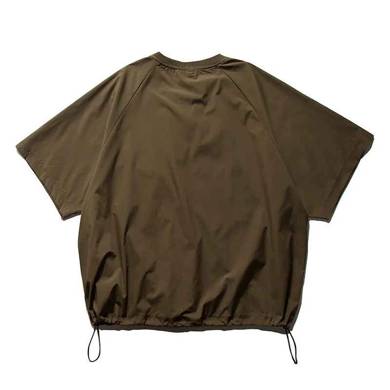 Summer Trendy Outdoor Quick Drying T-shirt Men Adjustable Tie Hem Short Sleeved Top Japanese Loose