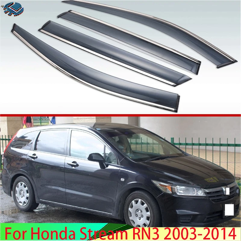 Plastic Exterior Visor Vent Shades Window Sun Rain Guard Deflector 4pcs 2004 2005 2006 2008 2010 For Honda Stream RN3 2003-2014