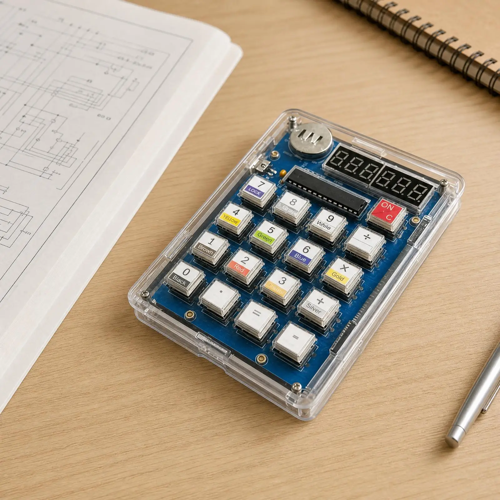Handheld Calculator DIY Kit Soldering Practice Board Clear Enclosure for Kids Electronics Hobby Classroom Education