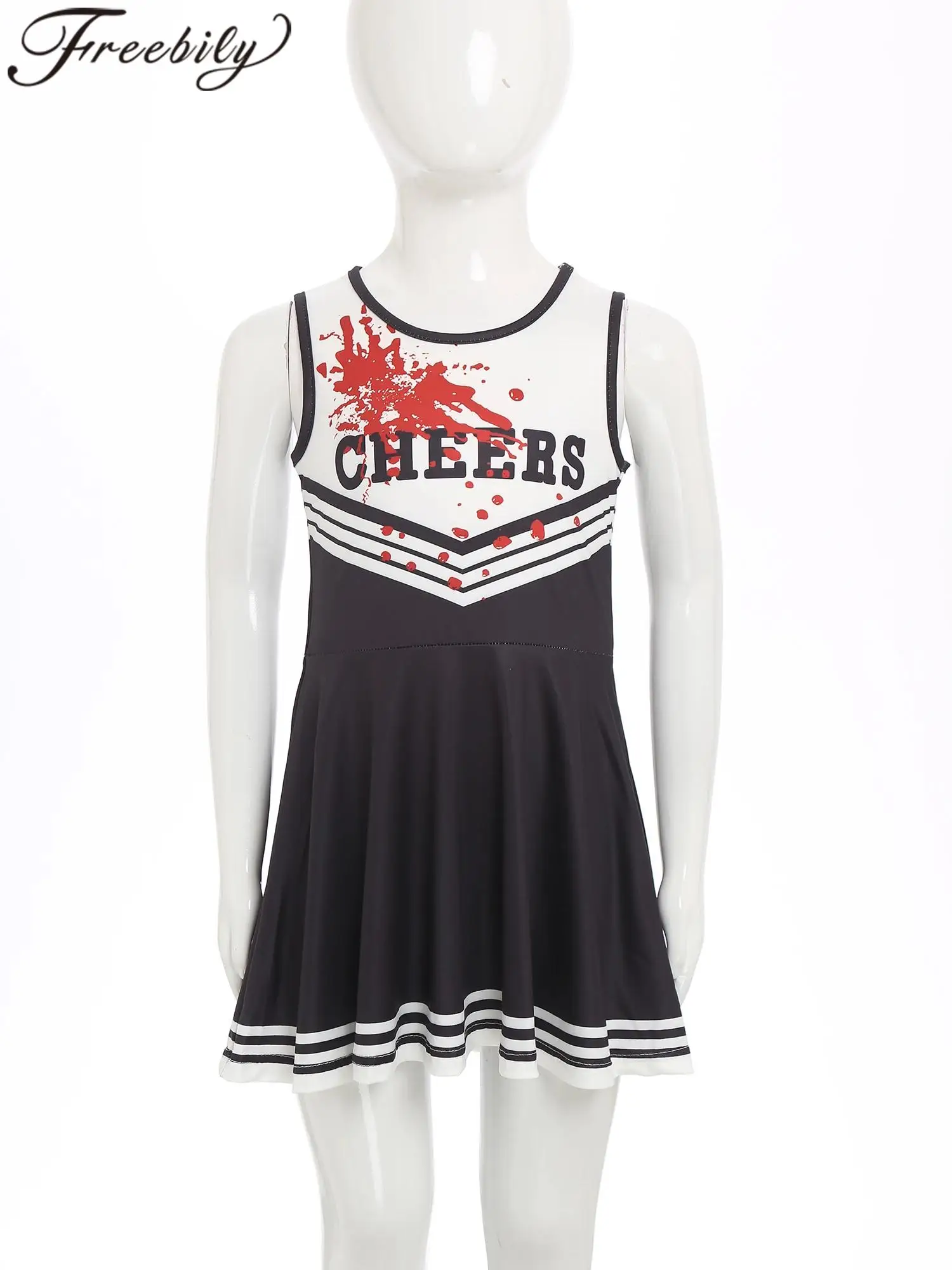 

2025 Girls Halloween Horror Cheerleader Costume Set Blood Cheerleading Fancy Dress Carnival Themed Parties Zombie Scary Outfit