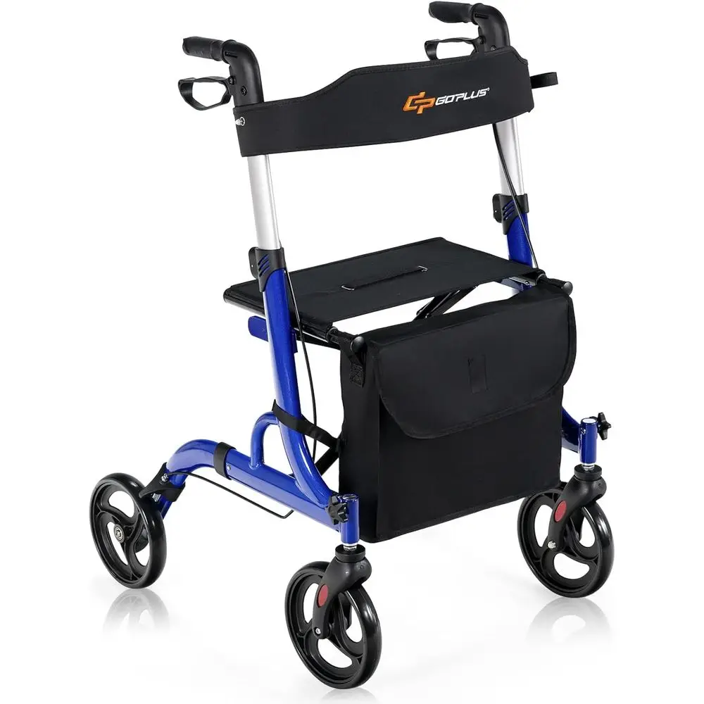 Doppelfunktions-Rollator mit Sitz, 8 Rädern, Verstellbarem Griff für Senioren-Mobilitätshilfe