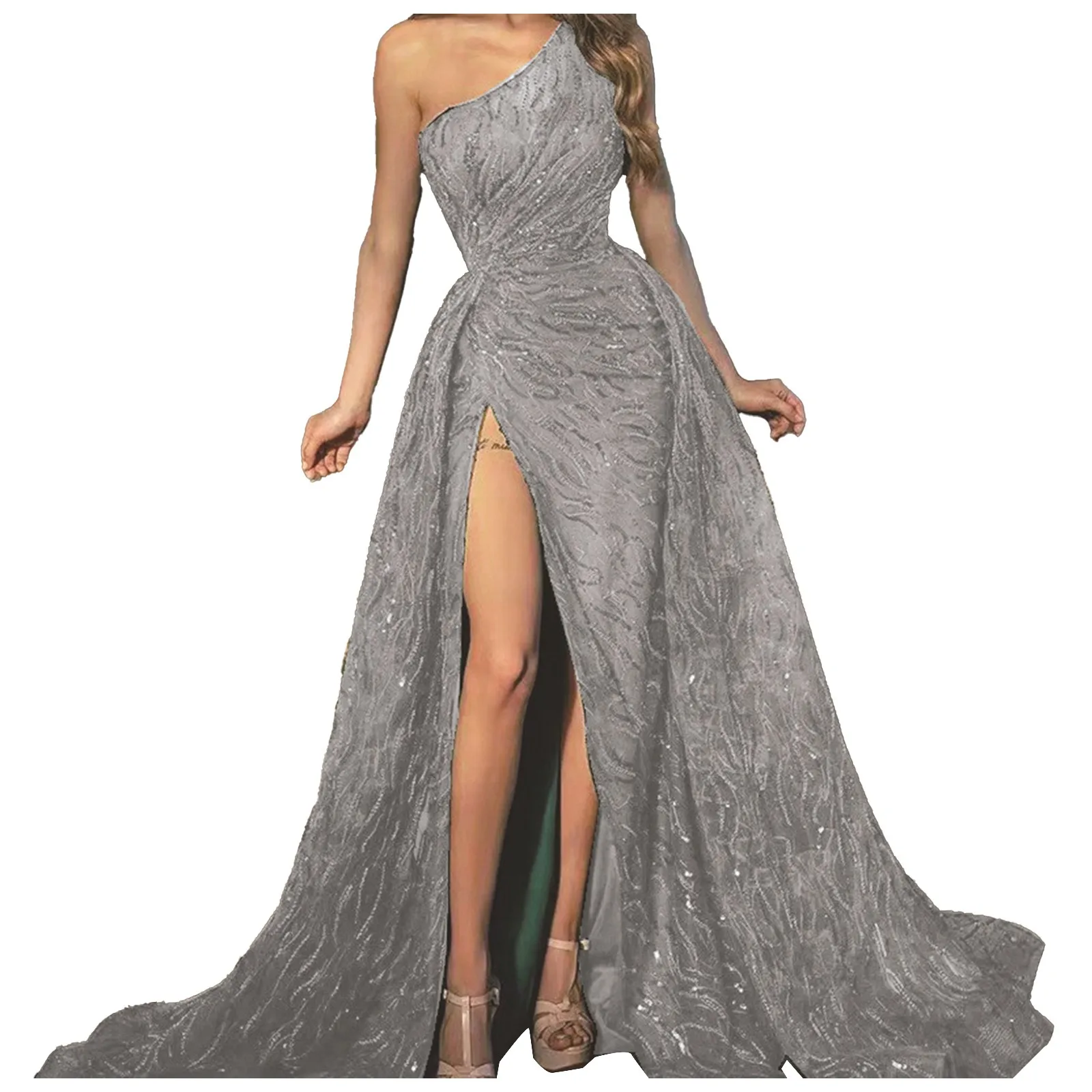 Robe de Soirée à Manches sulfet Paillettes pour Femme, Tenue Élégante Maxi avec Col, Nouvelle Collection 2024