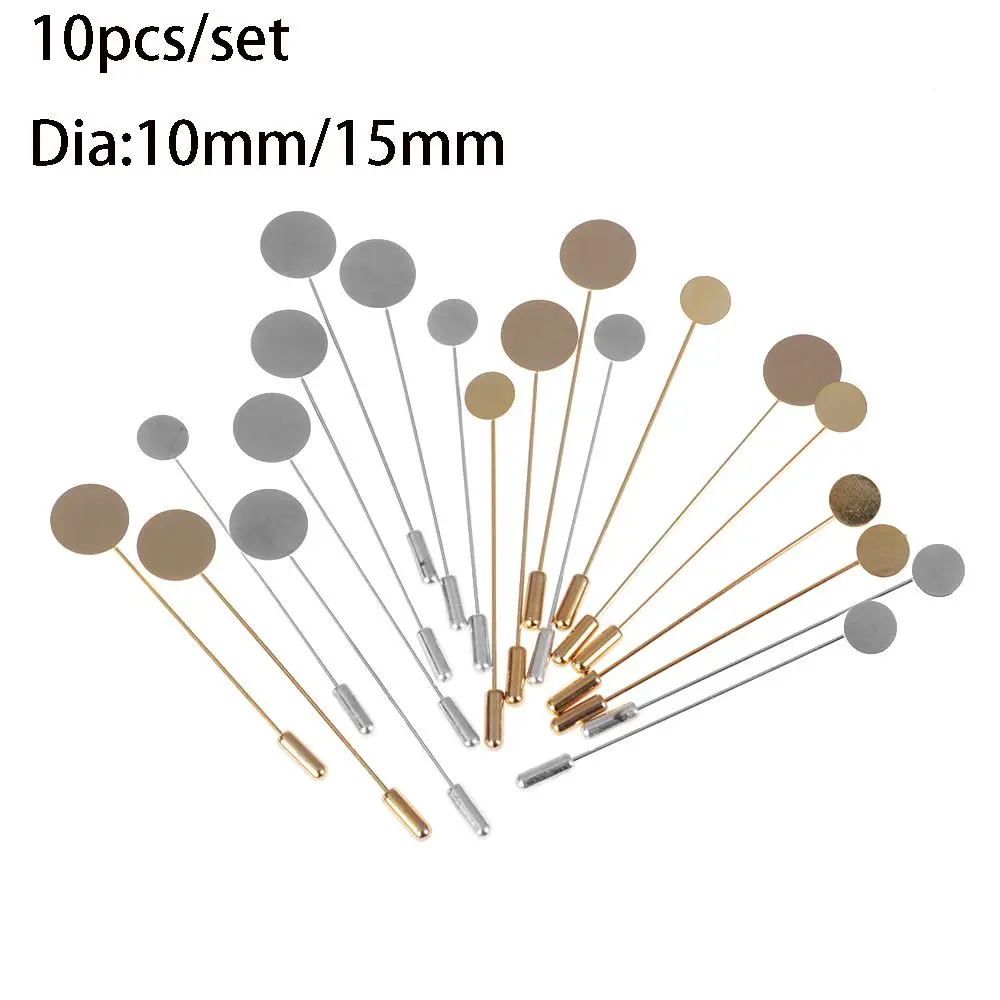 10pcs/set Gold & Silver Plated Simulated Pearl Alloy Copper Long Brooch Pin DIY Lapel Dress Jewelry Making Brooches Base/Tray