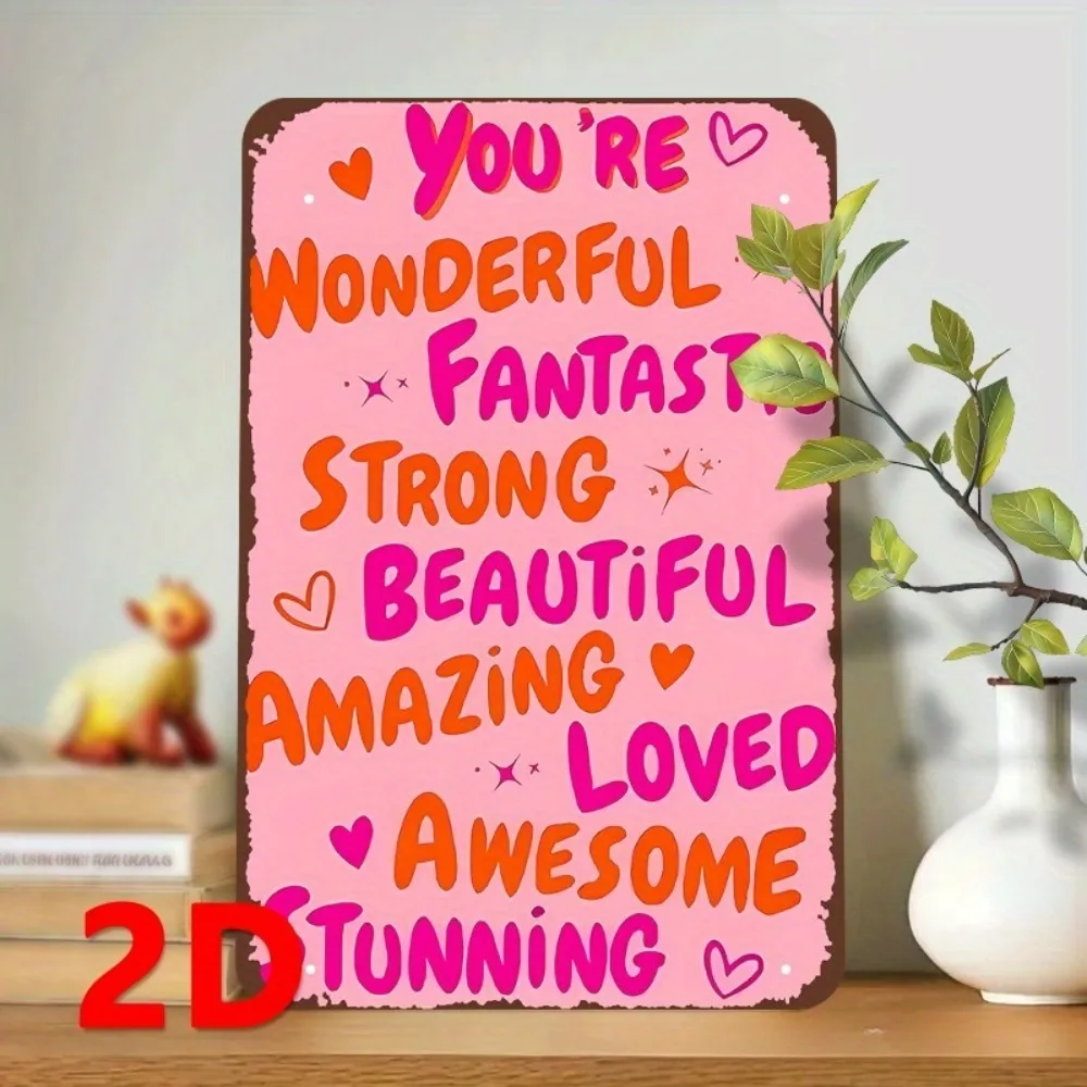 Vintage Pink and Orange Wall Decor, Frameless Inspirational Quote Sign for Living Room & Home