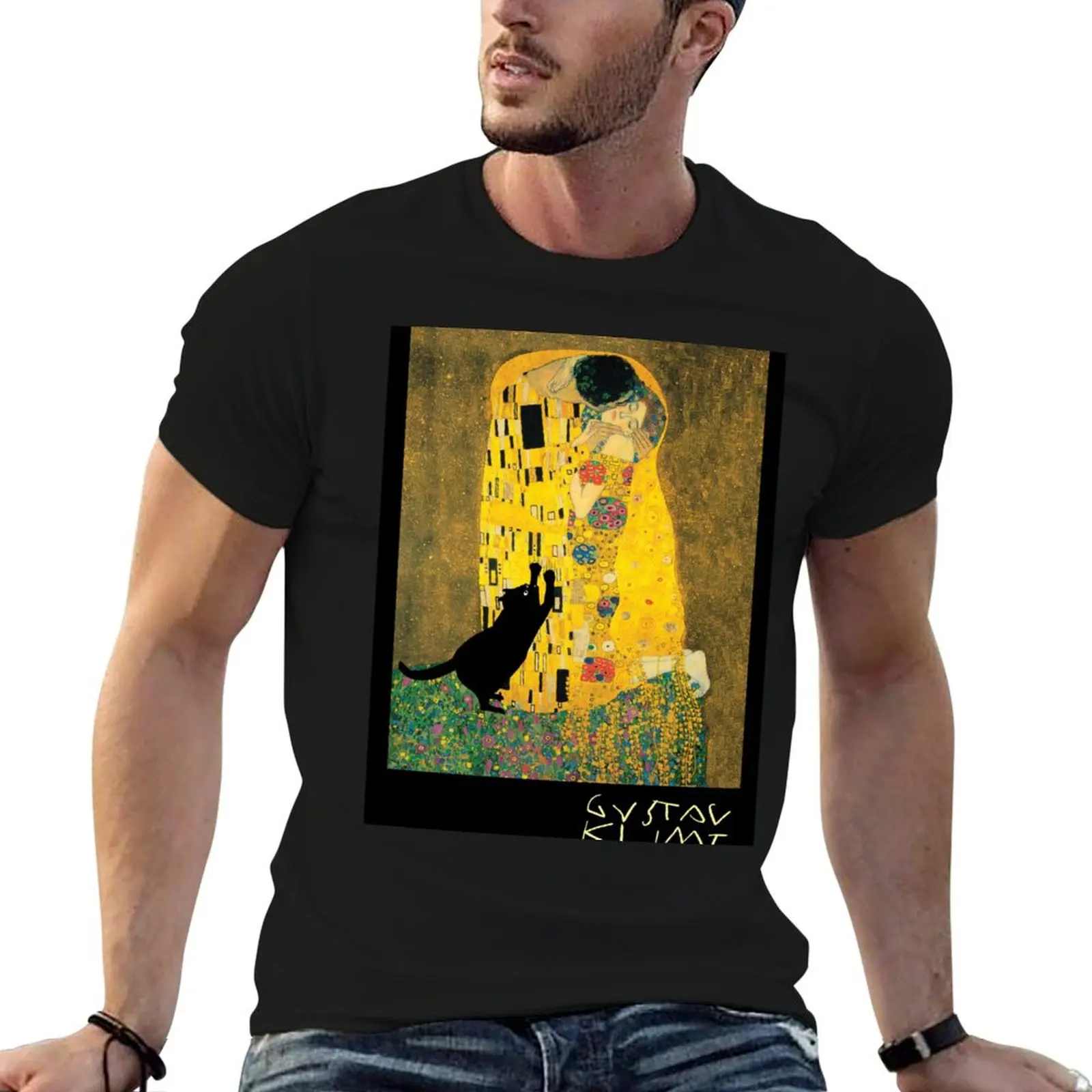 

klimt's the kiss with cat added T-Shirt tops cheap stuff oversized new edition Men's t-shirts