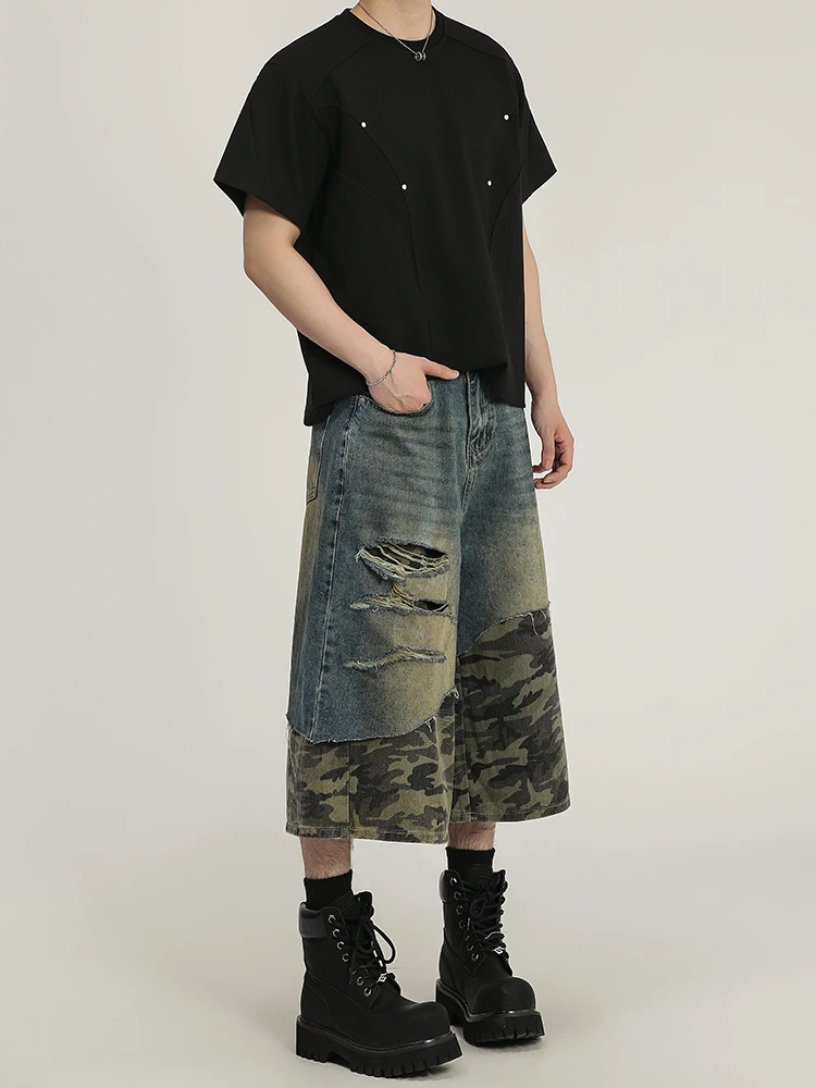 جينز أمريكي عتيق ممزق ممزق ومزين بأرجل واسعة وفضفاض مناسب للرجال والنساء للمراهقين في الصيف #3