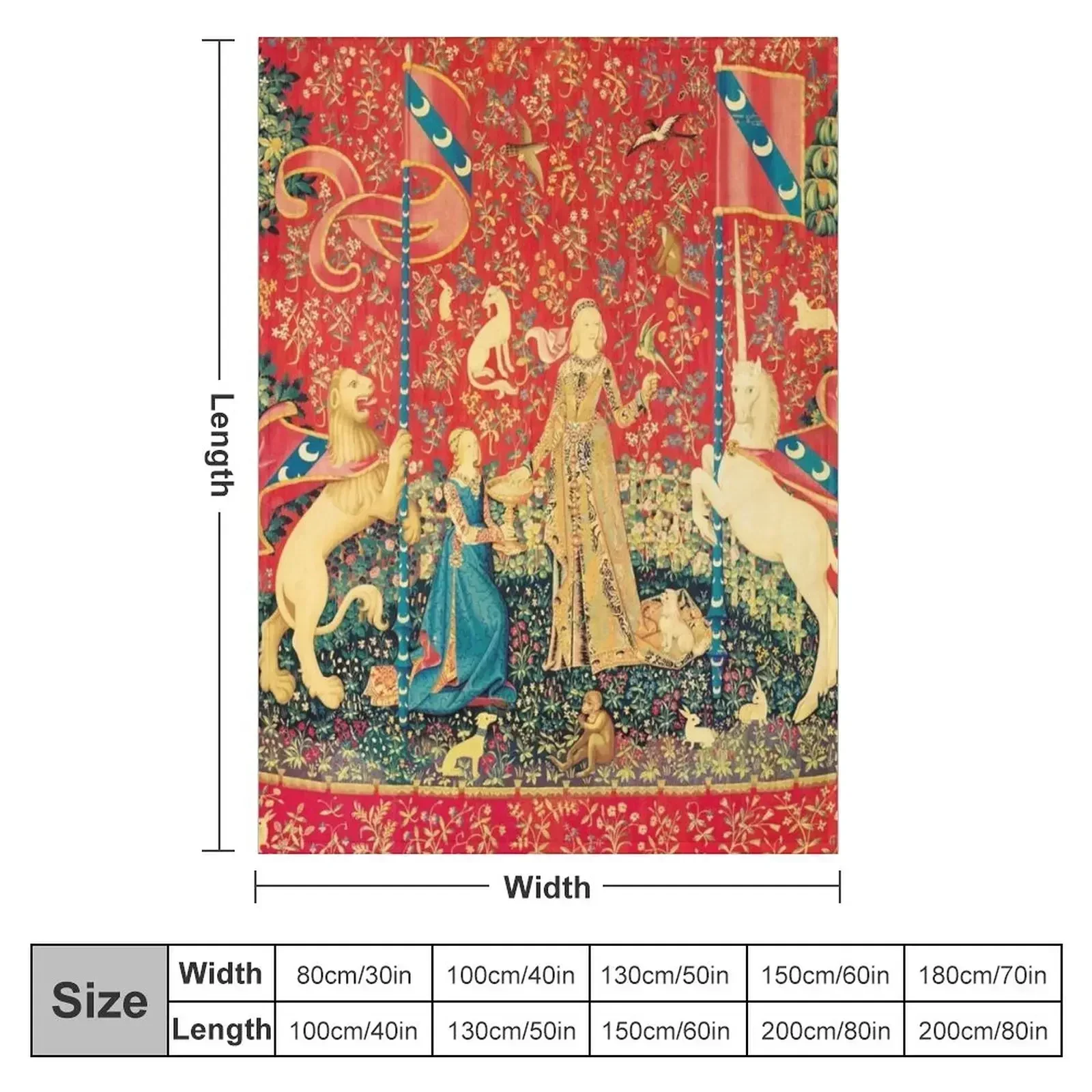 LADY AND UNICORN Taste, Red Green Fantasy Flowers,Animals Throw Blanket Decorative Sofa Luxury Thicken funny gift Blankets