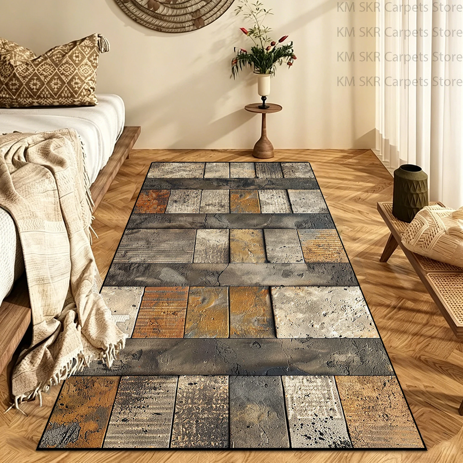 Nordic Simple Patchwork Style Bedroom Long Rug Anti Slip Washable Living Room Decoration Mat Easy Clean Kitchen Carpet Runner