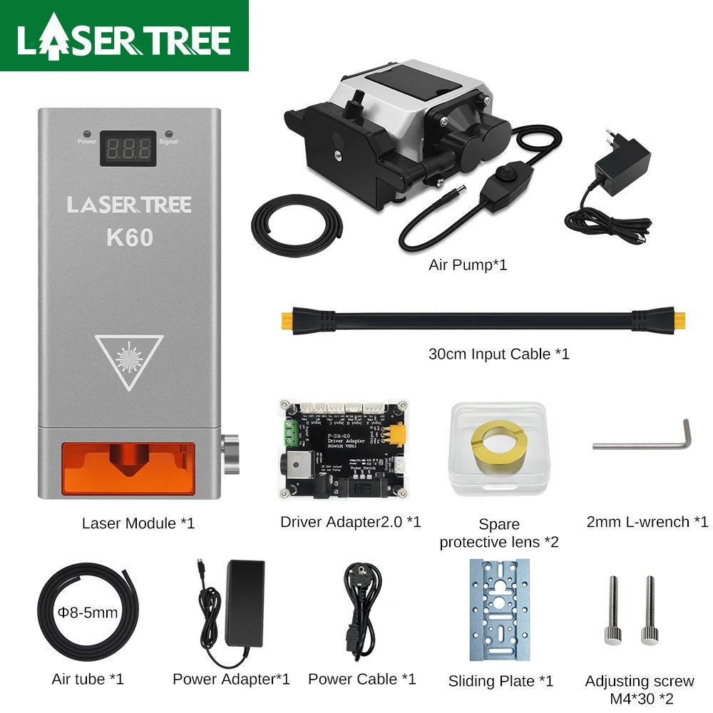 LASER TREE-Módulo Laser de Potência Óptica com Air Assist, Módulo de Diodos 6Pcs, Gravador a Laser CNC, Corte, Ferramenta para Madeira, K60, 60W