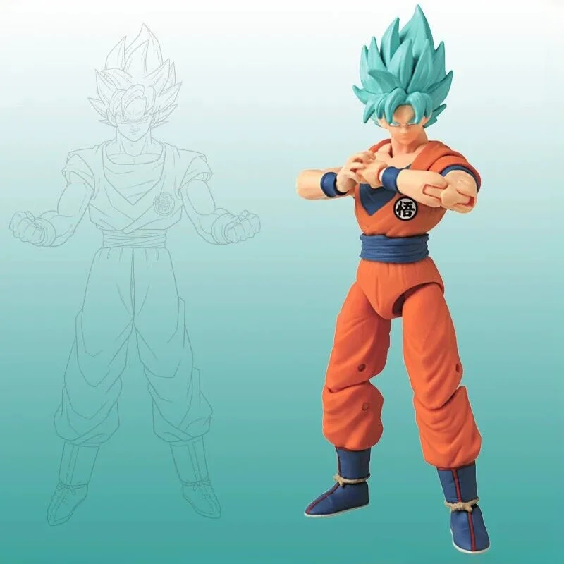 Bandai-figura de acción de Dragon Ball, modelo ensamblado de siete Dragon Ball, pelo azul, Goku, Monkey King, juguete de regalo