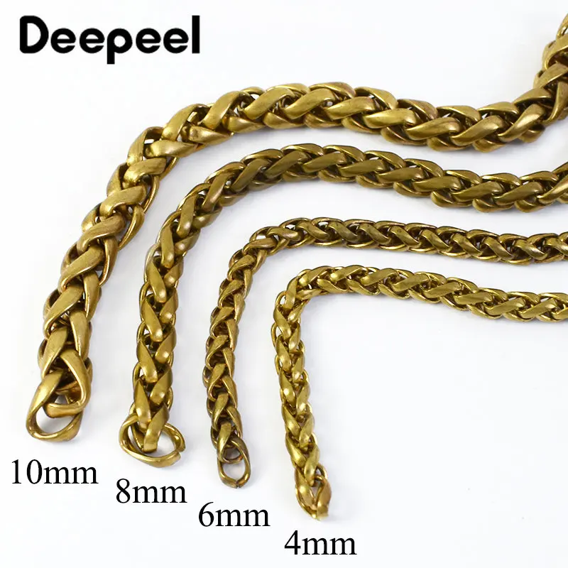 Deepeel 4/6/8/10mm Vintage Solid Brass Chains Men\'s Belt Pants Keychain Metal Clip Buckle Jeans Wallet Chain DIY Leather Crafts