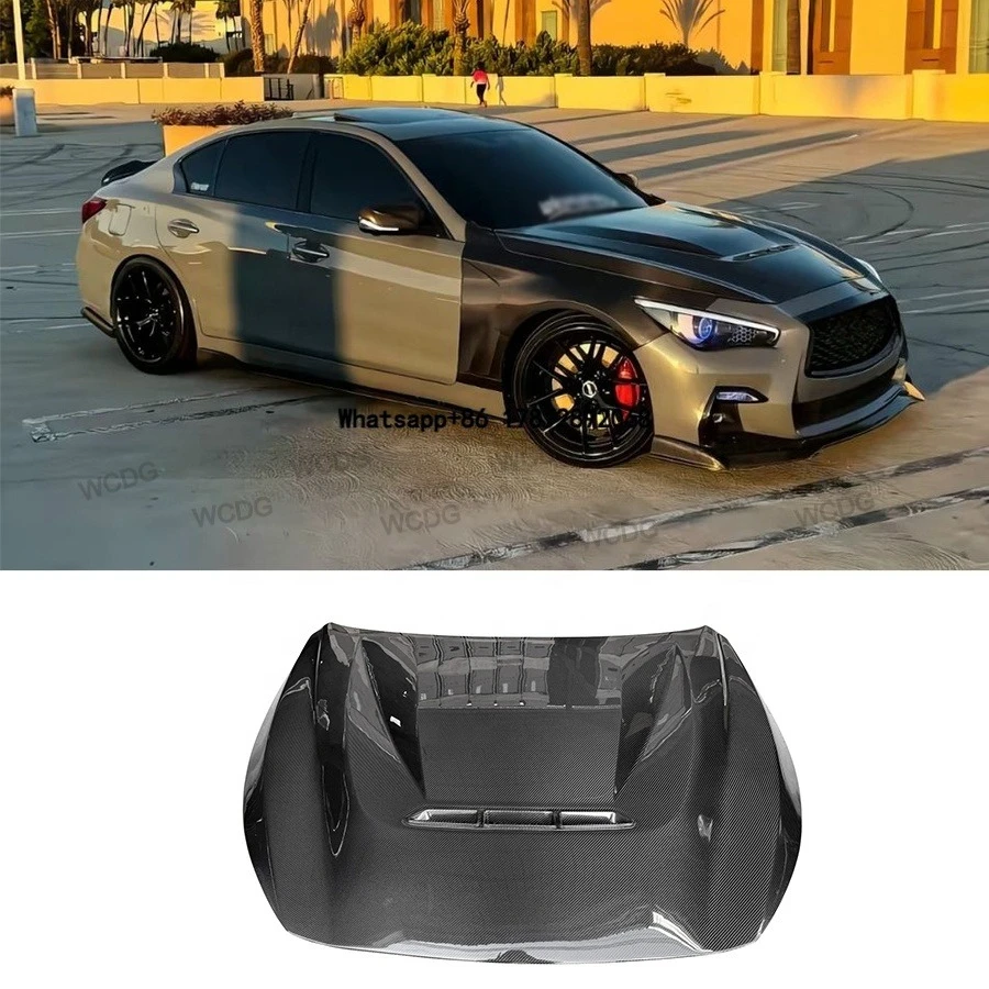 

For Infiniti Q50 2014+ High Quality CS Style Carbon Fiber Front Hood Engine Hood Air Vented Bonnet Cover Auto Parts