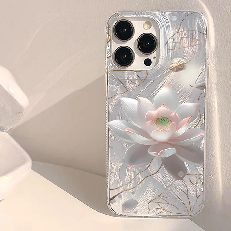 Pink Lotus Flowers Pattern Phone Case for Samsung Galaxy S26 S25 S24 S23 S22 S21 FE Ultra Plus 4G 5G Feather Texture Back Cover