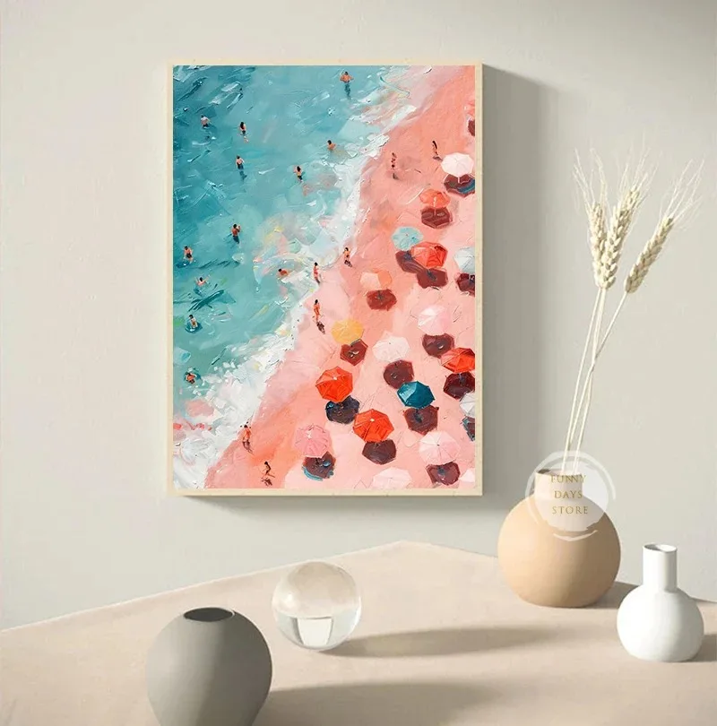 الرجعية الصيف الشاطئ تصفح المحيط موجة شجرة النخيل قماش اللوحة الوردي الساحلية المشارك لغرفة المعيشة غرفة نوم جدار ديكور فني للمنزل #2