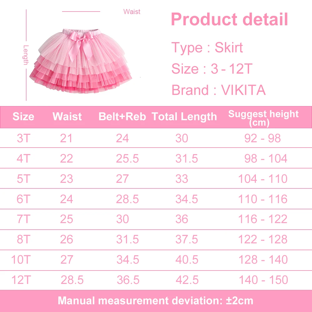 VIKITA Mädchen-Tutu-Rock aus rosa Ombre-Tüll mit Schleifenknoten, für Kinder, Prinzessin, Ballett, Prinzessin, Party, Tanz, lässig, elegant – Detail 1