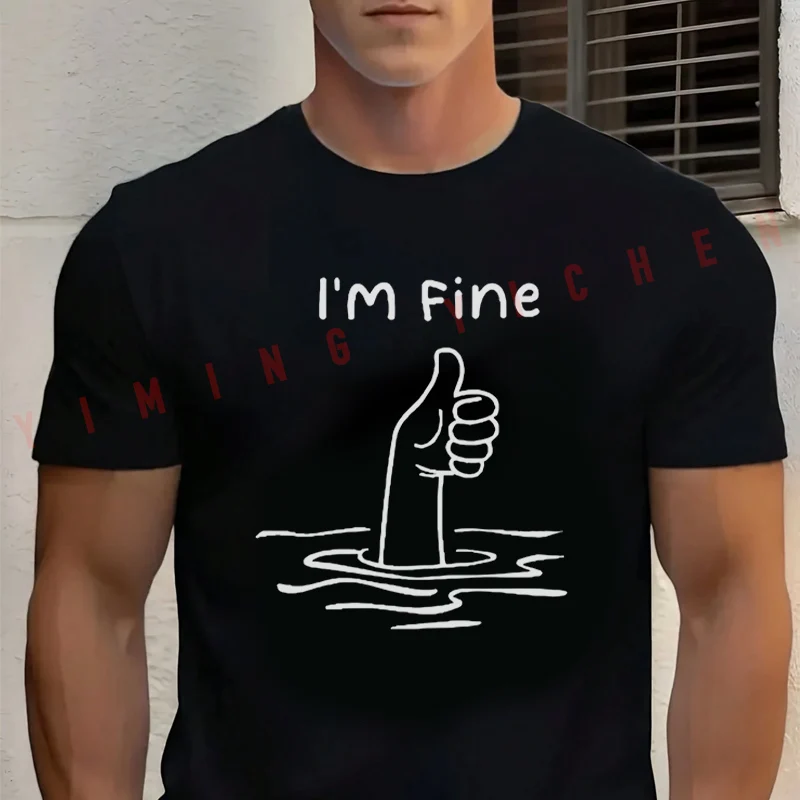 

I'm Fine Funny Printed Motorcycle T-shirt Cotton Casual Summer Short Sleeve Men Tshirt Loose T Shirt Male Tees Top