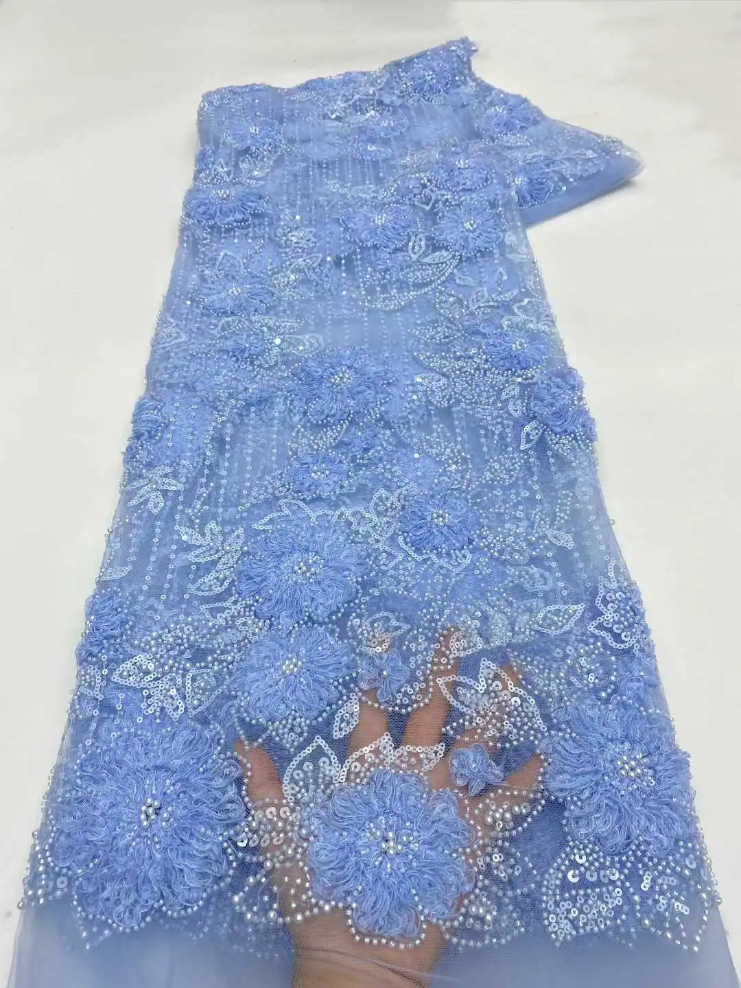 2026 Latest African 3D Lace Fabric Embroidery French Mesh Lace Fabric With Sequins Groom Nigerian Tulle Lace For Party Dresses