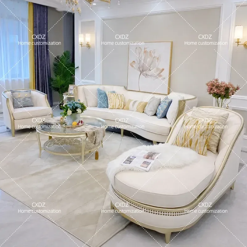 Solid Wood Fabric Sofa Post Modern Minimalist Living Room Furniture Light Luxury Carved Design Retro Style Combination Set