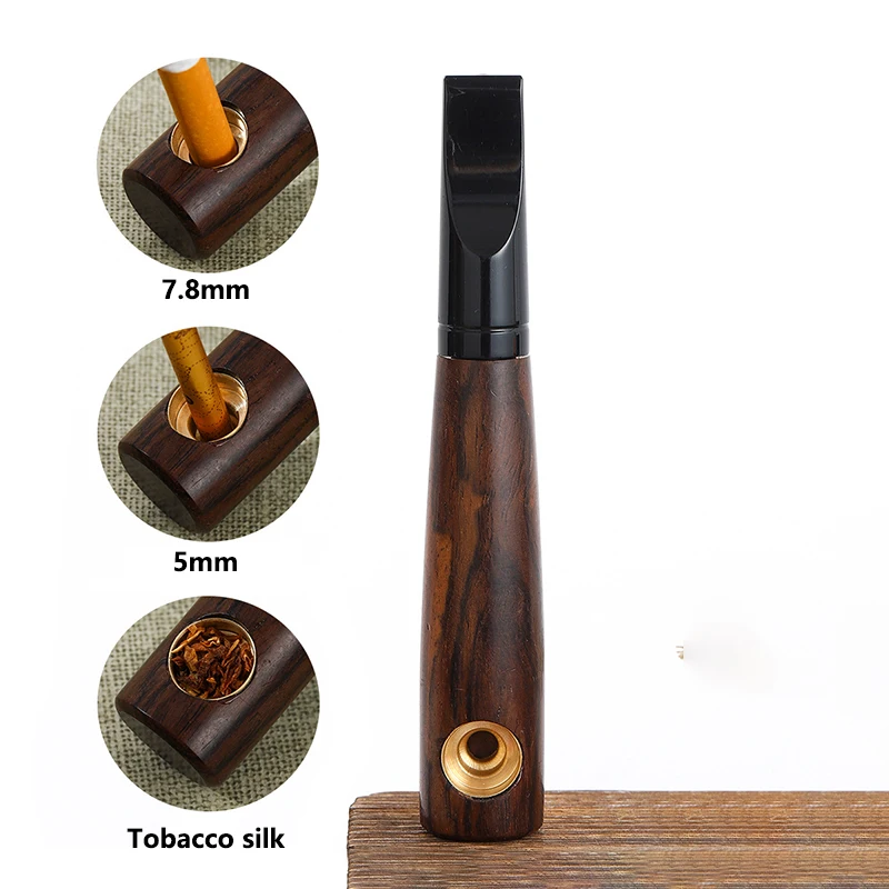 New Black Walnut Handcrafted Straight-Tube Pipe With 3 Chambers For Tobacco, Thick And Thin Cigar-Shaped Filter Pipe Stem