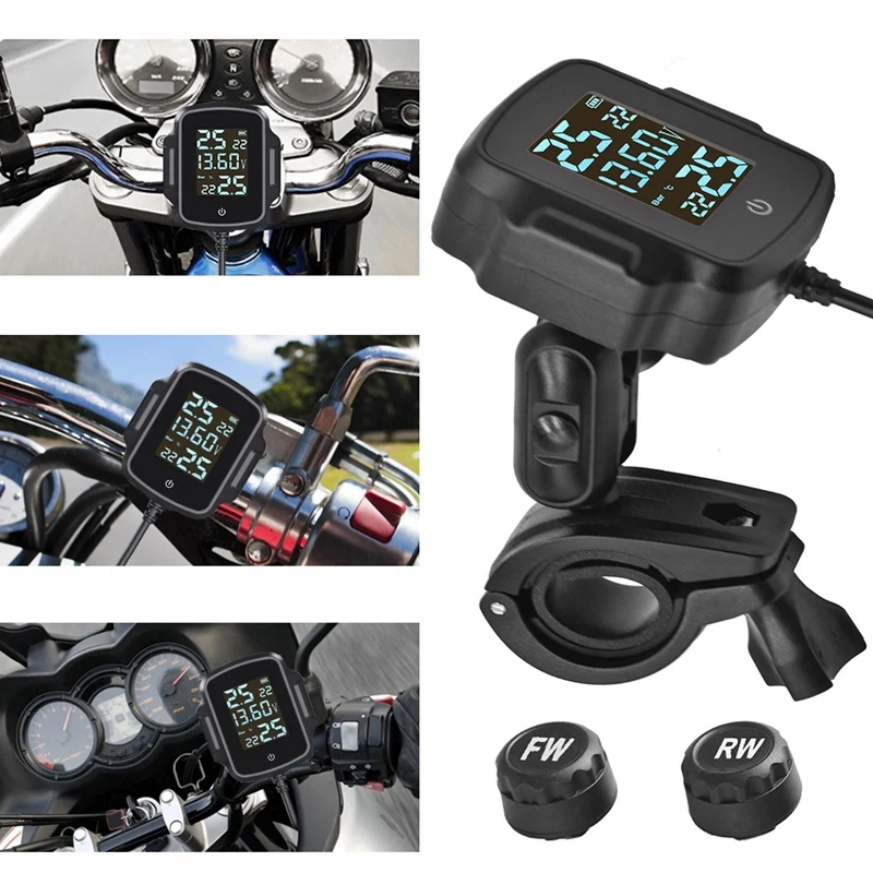 Motorcycle TPMS Motorbike Tire Pressure Monitoring System Tyre Temperature Alarm System With QC 3.0 USB Charger