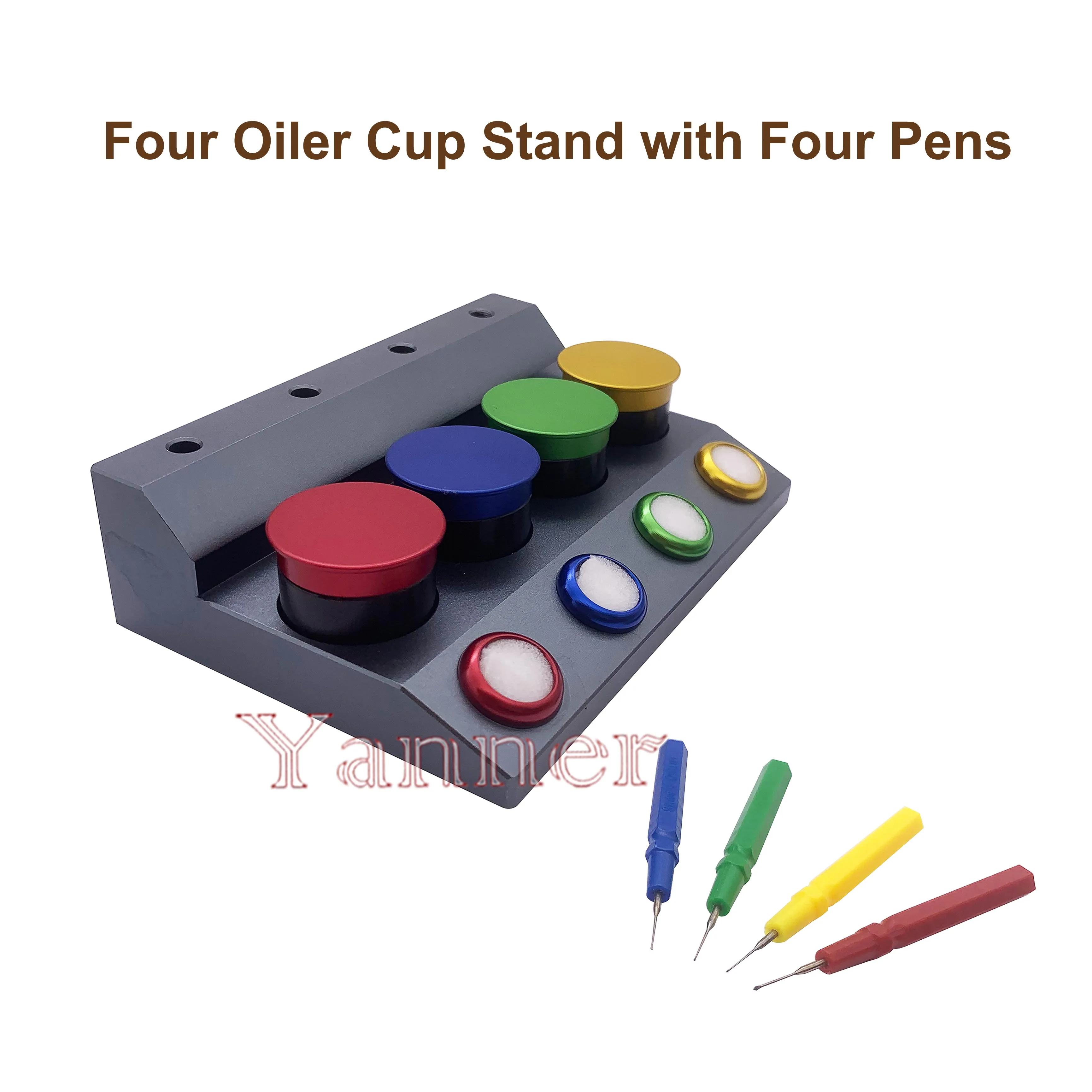 Professional Watch Oil Dip Tool Set With Die Cast Stand Base 4 Oil Cups and Pens For Watch Repairing