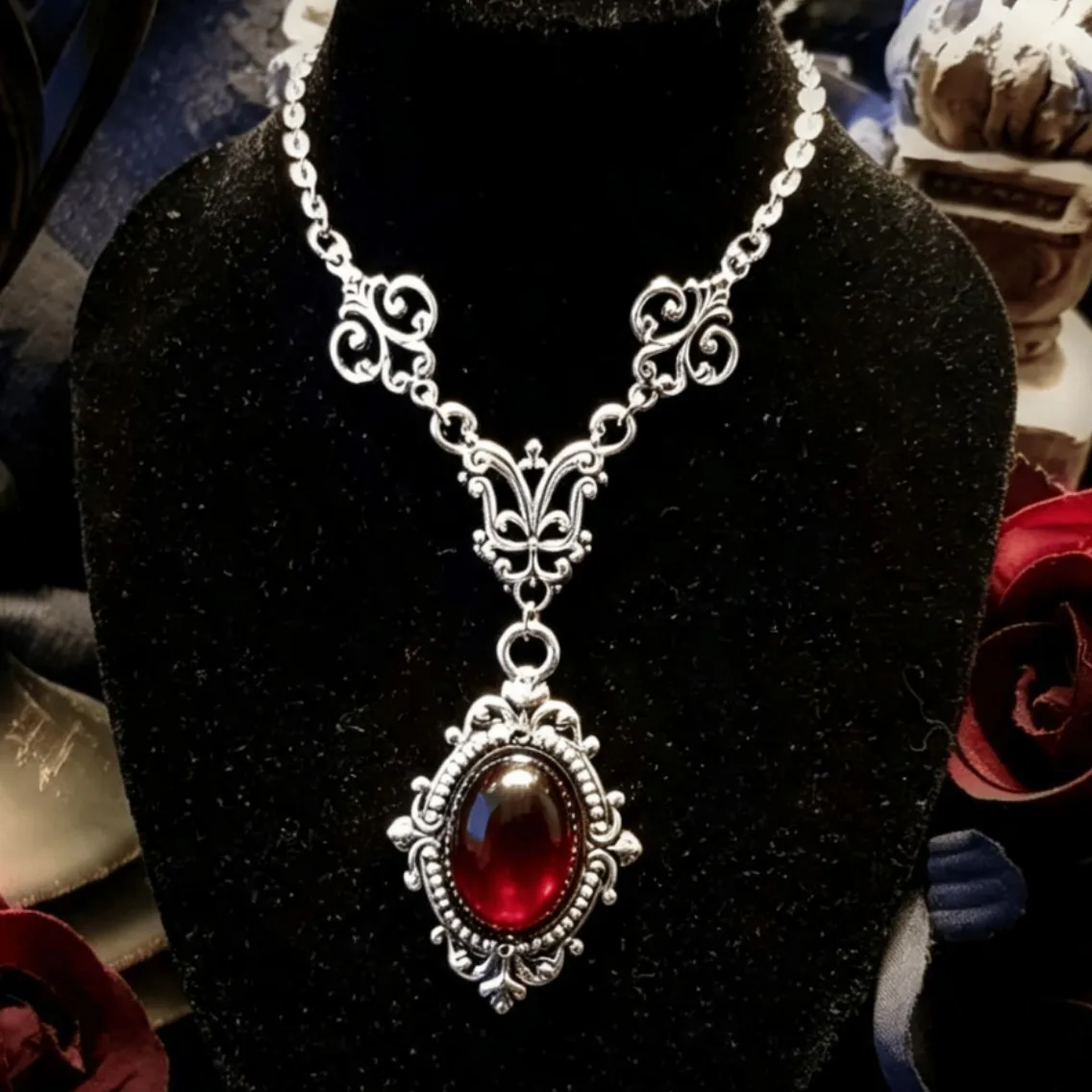 Vampire Cameo Necklace,Blood Cameo,Gothic Jewelry,Witchcraft Accessories,Pagan,Mystery,Victorian,Butterfly,Choker For Women Man