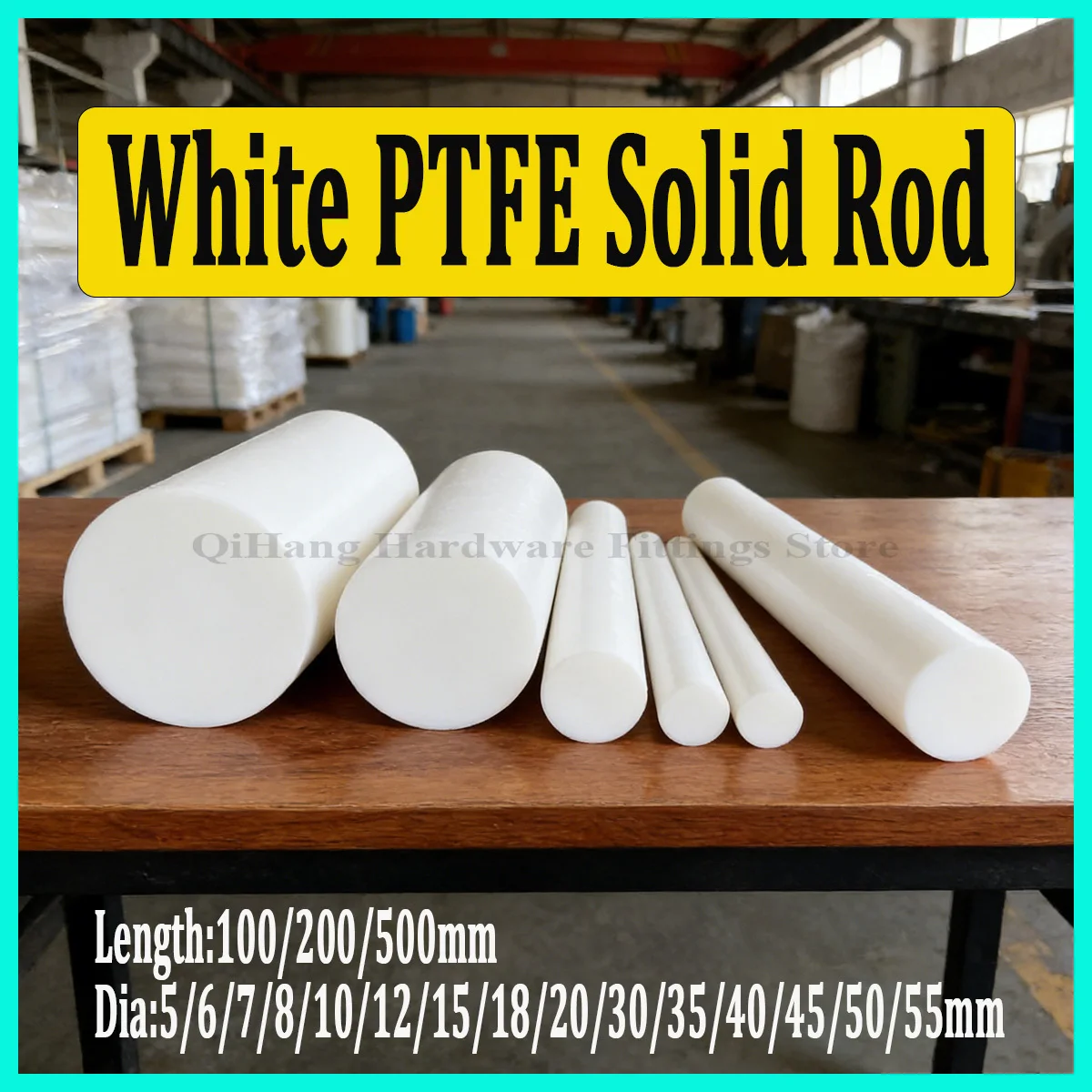 1/2/5Pcs White PTFE Solid Rod 5-60mm Diameter, Length 100/200/500mm, High Temperature Resistant Plastic Bar for DIY Engineering