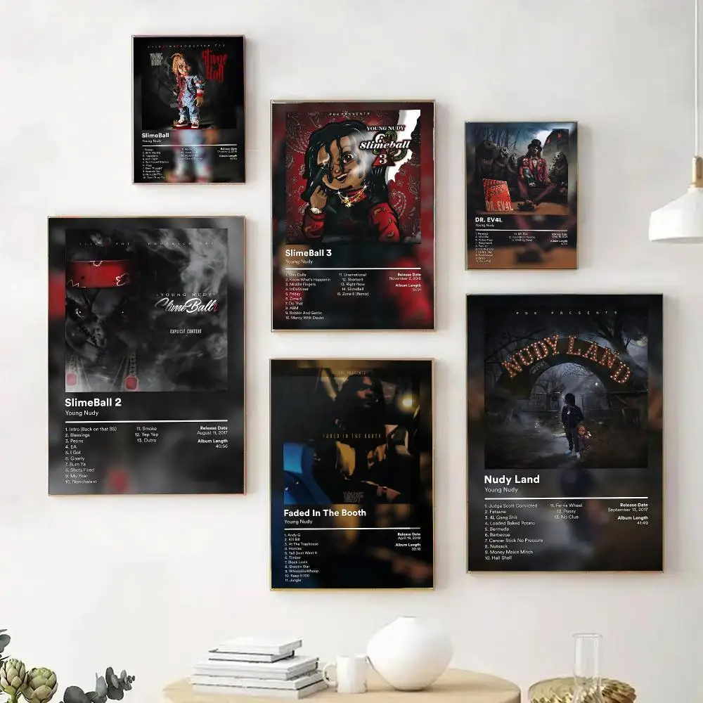 Hip Hop Rapper Y-Young N-Nudy Ablum Poster Wall Art Print Sticker for Bedroom Living Room Dorm Office Modern Home Decor