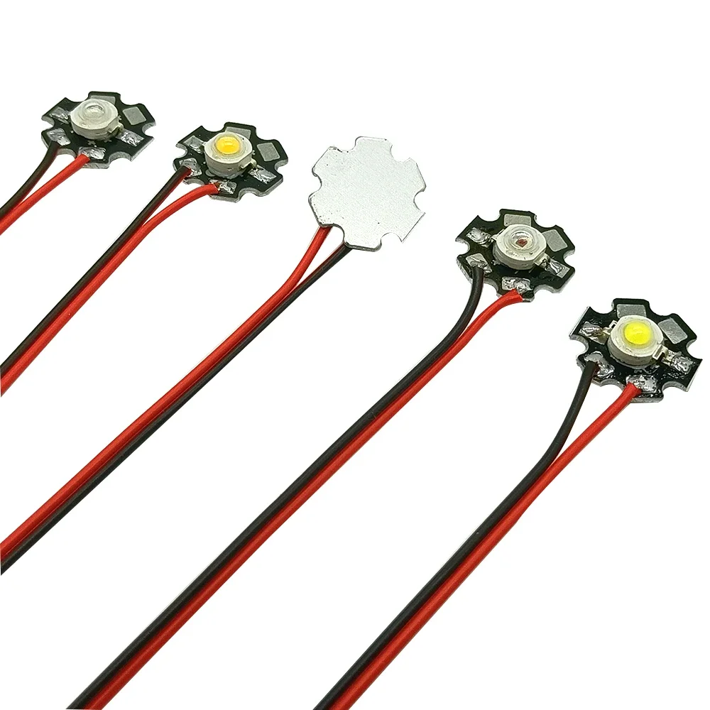 10pcs1W 3W عالية الطاقة LED الثنائيات قبل لحام 10 سنتيمتر سلك مع 20 مللي متر ستار PCB أبيض دافئ عميق أحمر أخضر ملكي أزرق أصفر UV اللون