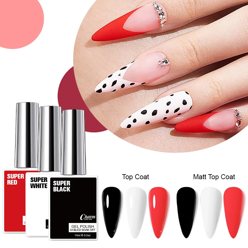 15ml Gel Nail Polish,Three Colors Optional, Black,White,Red,Soak Off LED Nail Gel Polish Nail Art Starter,Manicure Salon At Home
