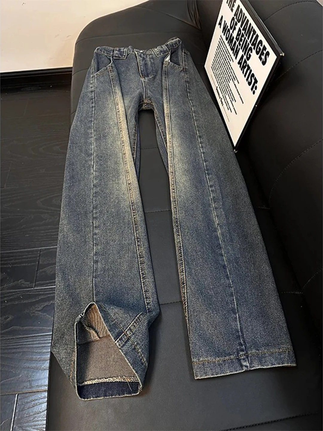 

Мужские зимние утепленные джинсы в американском ретро-стиле, синие, широкие, прямого кроя, для работы, молодежные, модные