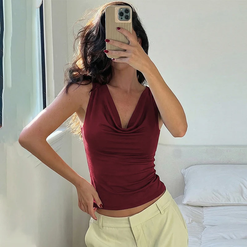 Hugcitar Swing-Kragen Einfarbiges Slip-Kleid Rückenfreies Schnür-Top Sexy Schlankes Crop-Top Frühling Sommer Damen Neue Mode Outfit Urlaub Club – Detail 19