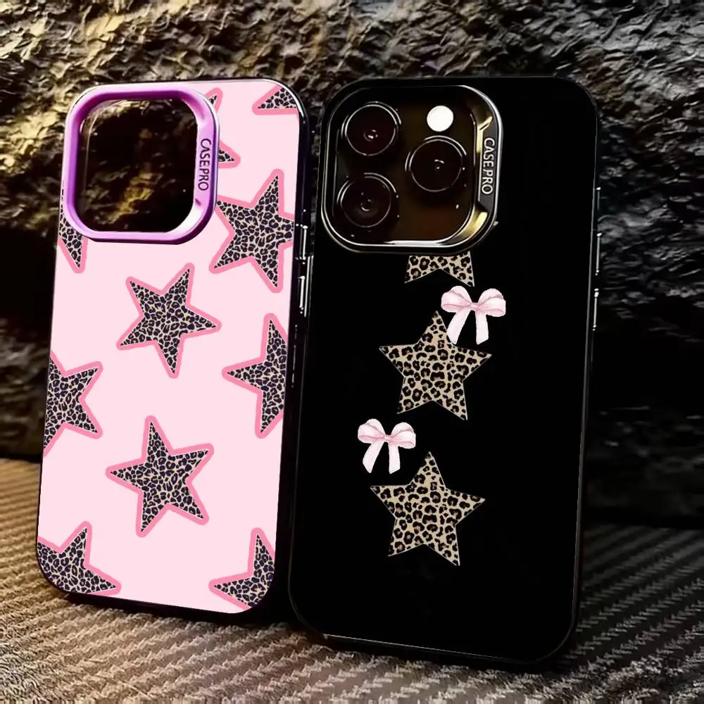 

B-Black L-Leopard P-Print S-Star Phone Case For iPhone 17,16,15,14,13,12,11 Plus,Pro Max,XS,Colored Silver Plated Inside Cover