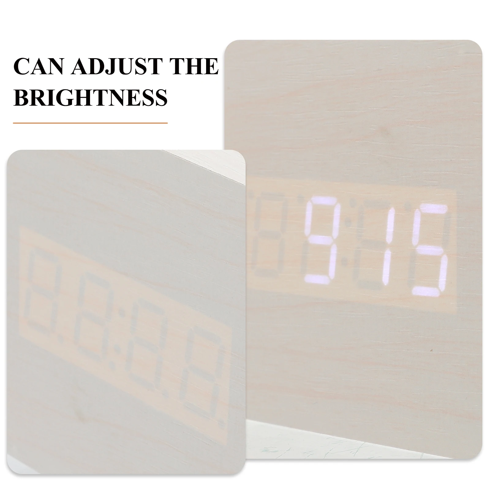 

1Pcs Square Wooden LED Alarm Clock Digital Display Temperature Adjustable Brightness Bedside Clock Natural Texture