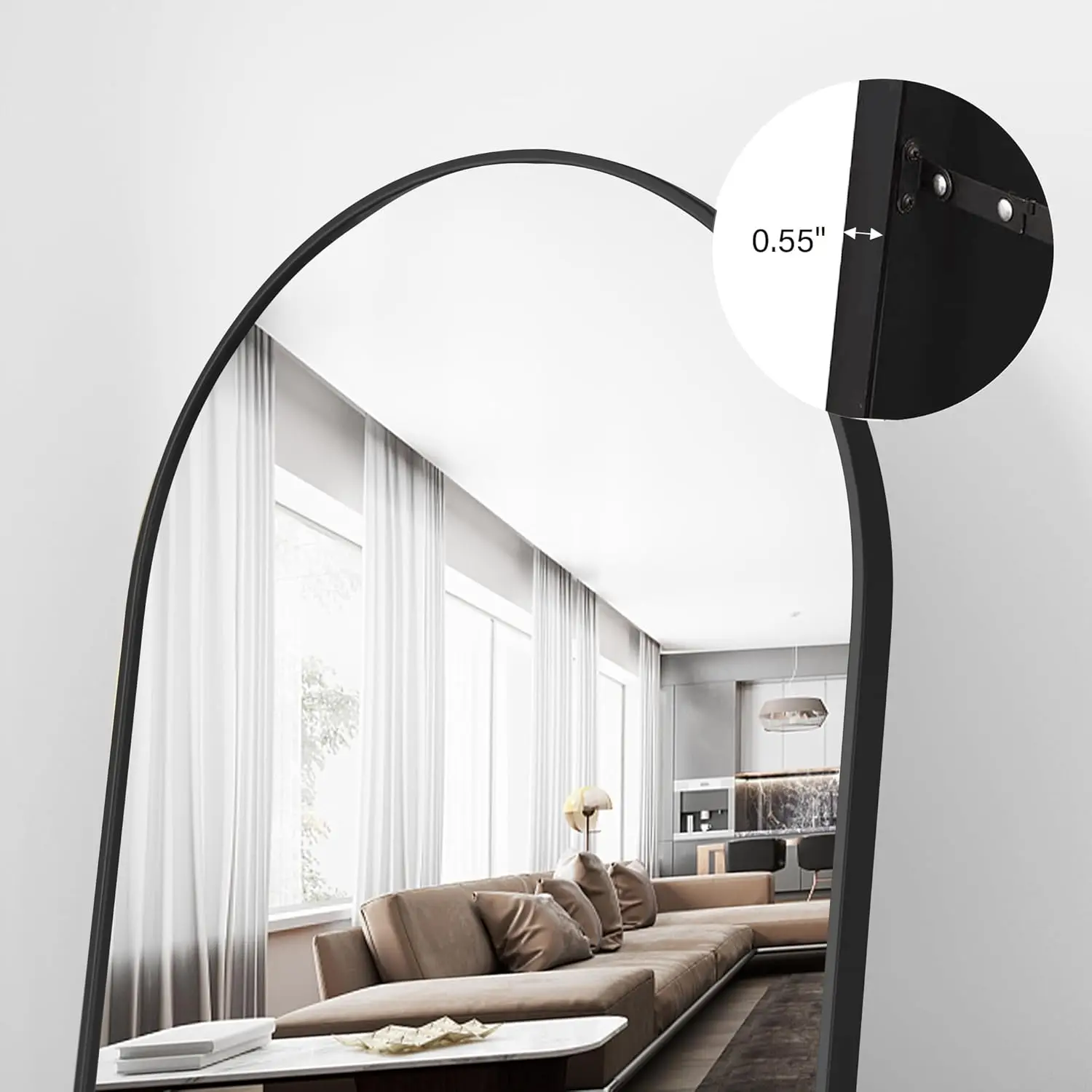 Arched Floor Mirror, 65"x22" Full Length Mirror, Standing Mirror Hanging or Leaning, Body Mirror with Stand, Wall Mounted Mirror