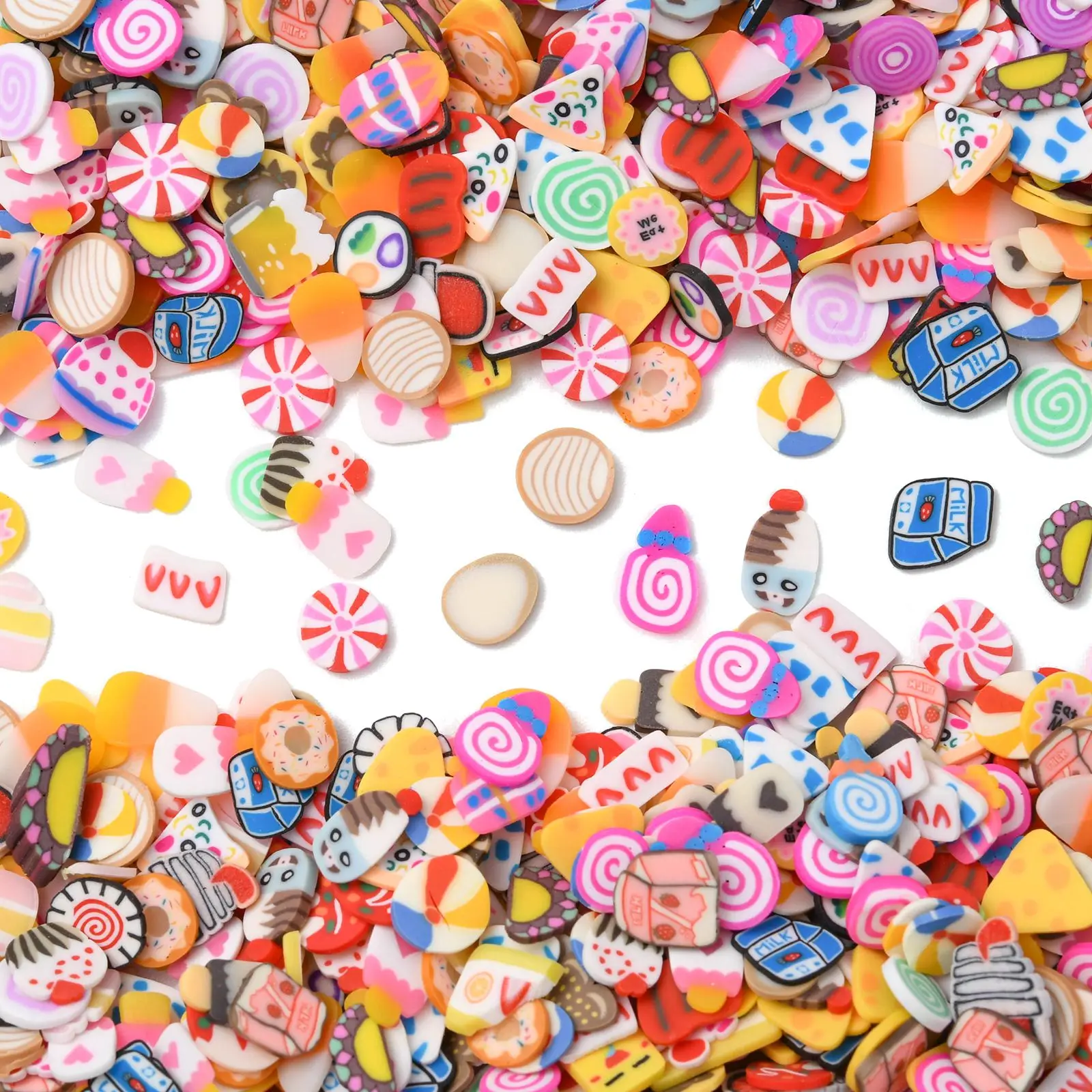 About 3000Pcs Cute Food Clay Cobachons Handmade Polymer Clay Food Dessert Beverage Beads for DIY Nail Art Jewelry Making Supplie