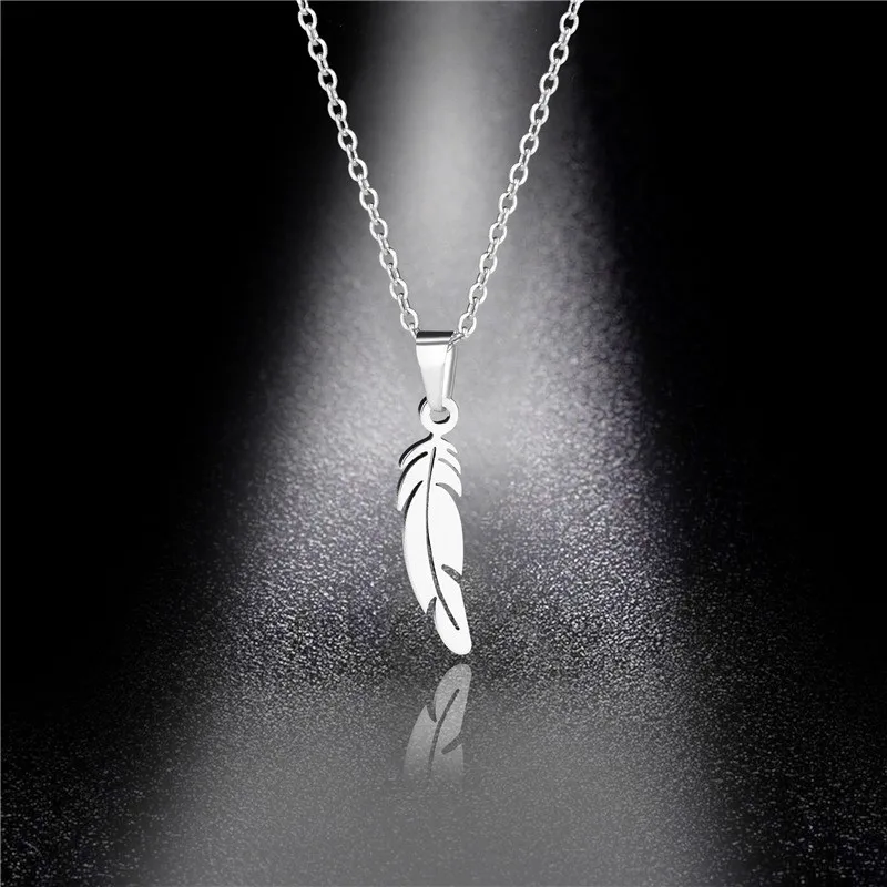 Rinhoo Stainless Steel Gothic Punk Feather Wing Pendant Necklace For Men Women Fashion Hip Hop Boyfriend Chain Necklaces Gifts