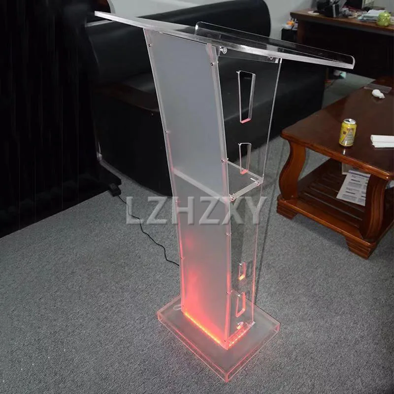 Led Arc Acrylic Podium Church Pulpit Modern Rostrum Award Reception Platform Speaker Bracket Clean Transparent Plexiglass