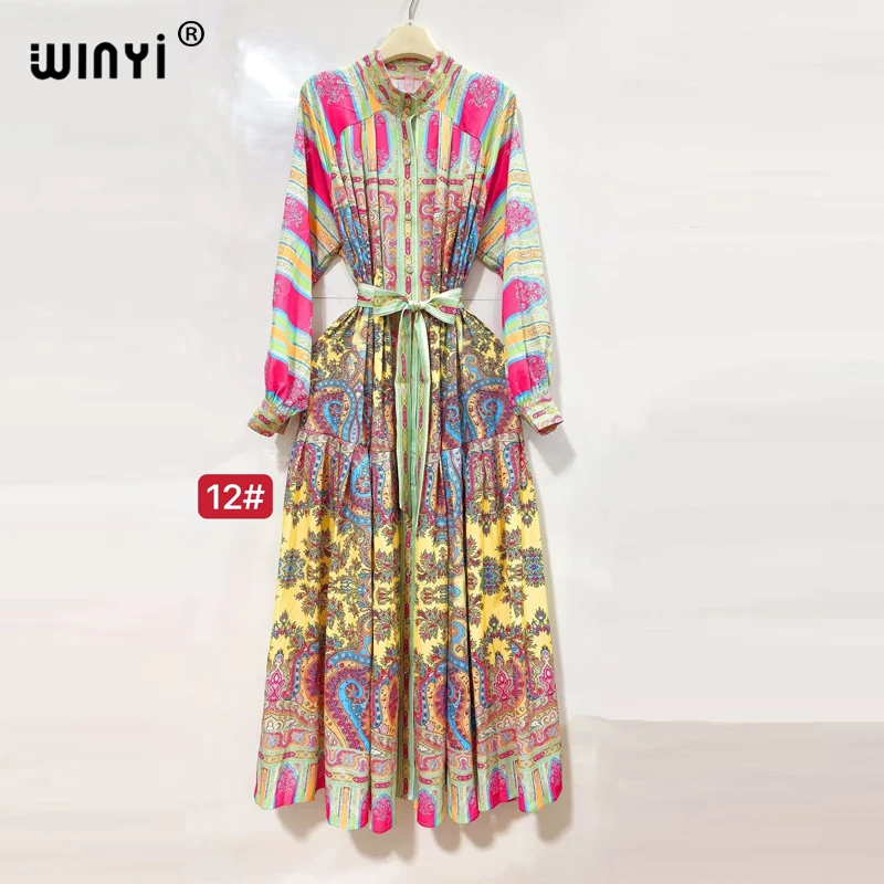 

WINYI Luxury Maxi Dress for Women Floral Print Kaftan Abaya Bohemian Summer Party Dress High Quality Muslim Fashion Dubai Style