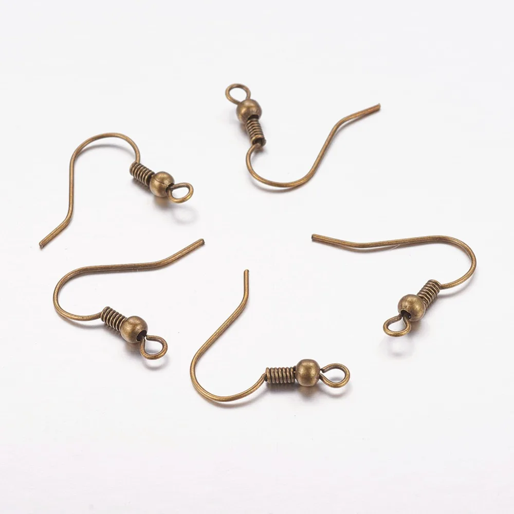 100pcs Earring Hooks Ear Wire with Horizontal Loop Antique Bronze Nickel Free 17~19x16~18x0.6~0.7mm Hole: 2mm