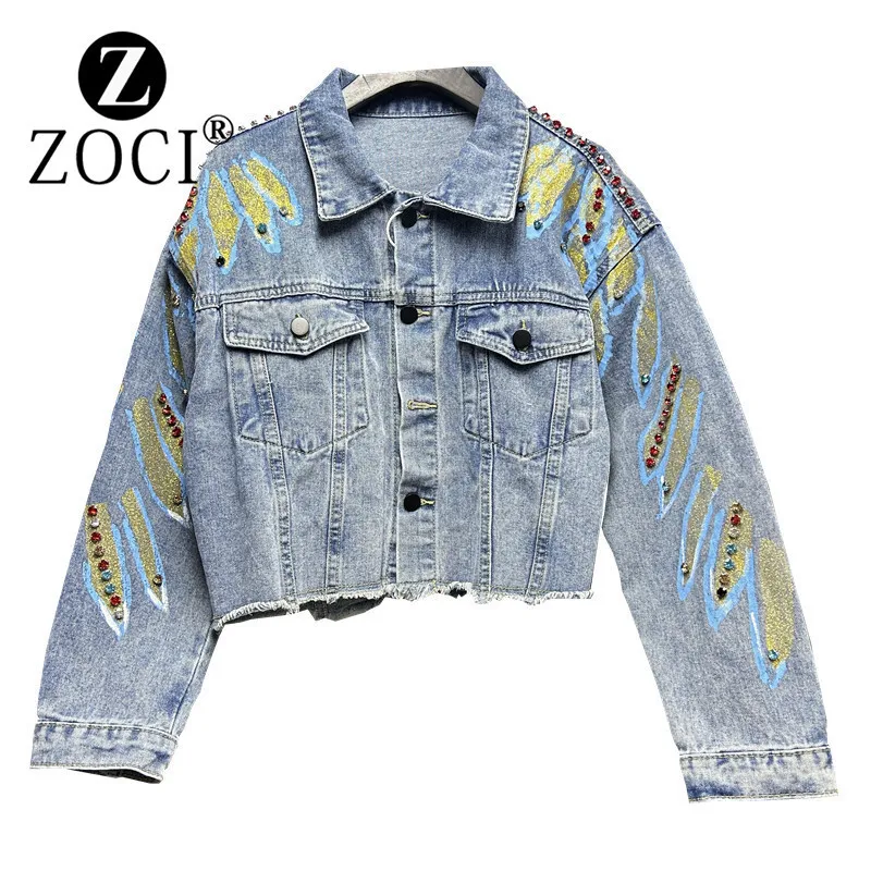 [ZOCI] short size, heavy industry, diamond inlaid, hand-painted, high-end, autumn stylish jacket