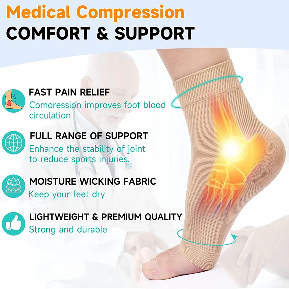 1Pair Ankle Compression Sleeves 20-30mmhg Open Toe Сompression Socks for Women Men Foot Swelling, Plantar Fasciitis, Sprain