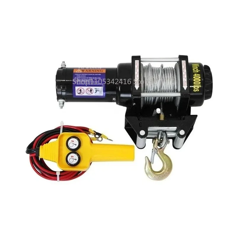 Electric Vehicle Winch with Remote Control Hoist Synthetic Tow Rope Off-Road Pulling Lifting Tool for Car Crane