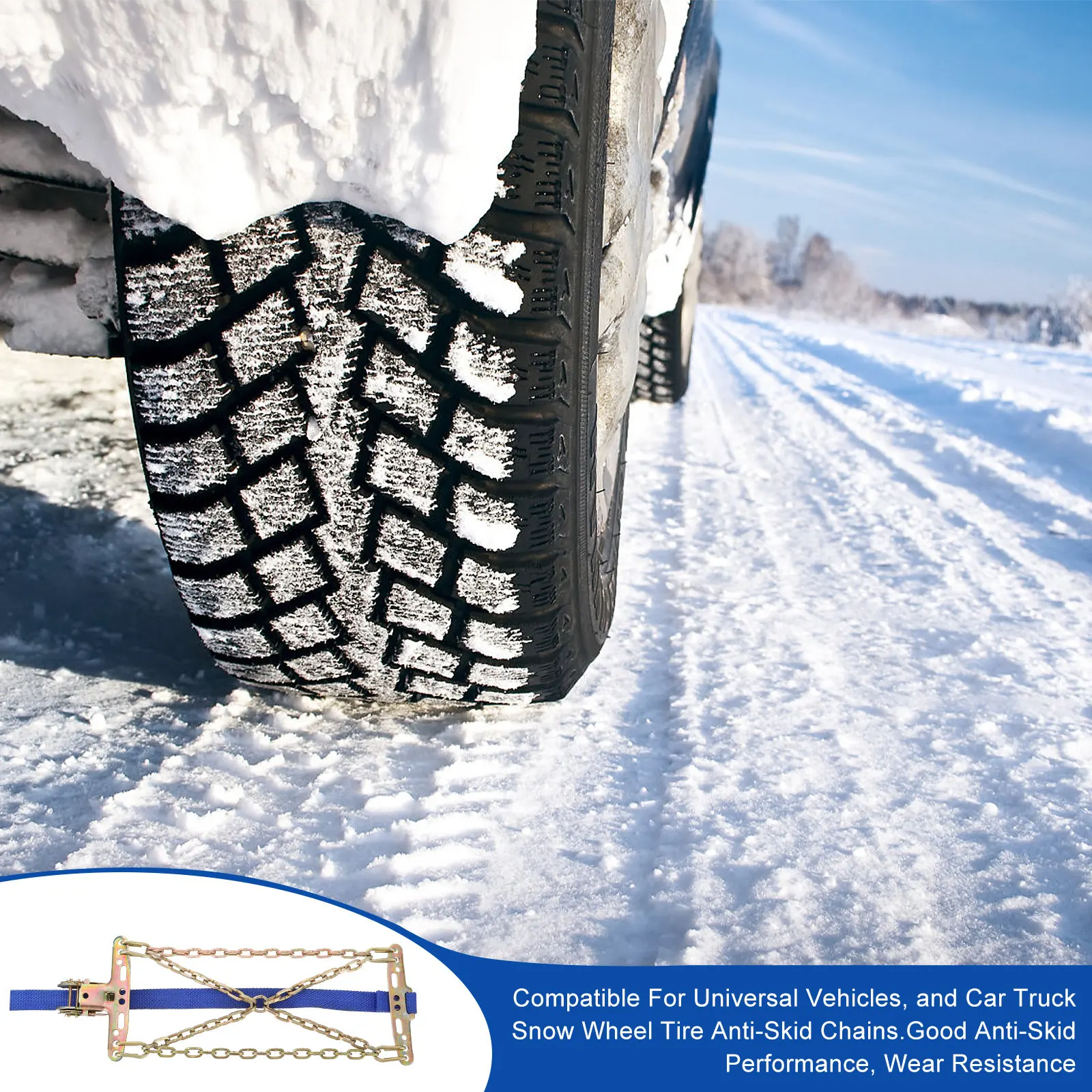 1Pcs Premium Metal Anti-Skid Tire Chains for Snow Ice Mud Roads Universal Fit Car Truck Suv Light Weight Wear Resistant Quiet